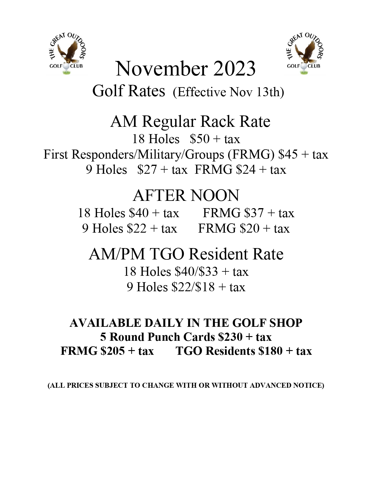 Rates - The Great Outdoors Golf Club